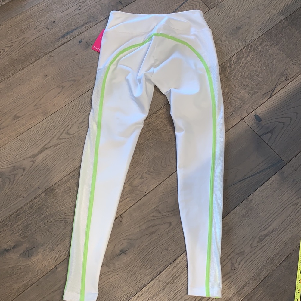 Eleven by Venus Williams Sidestep Leggings Size Small White/Lime Athletic